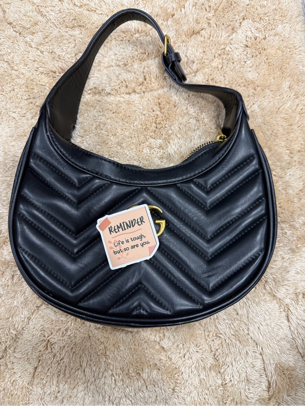 Chevron Quilted Crescent Shoulder Bag - Black